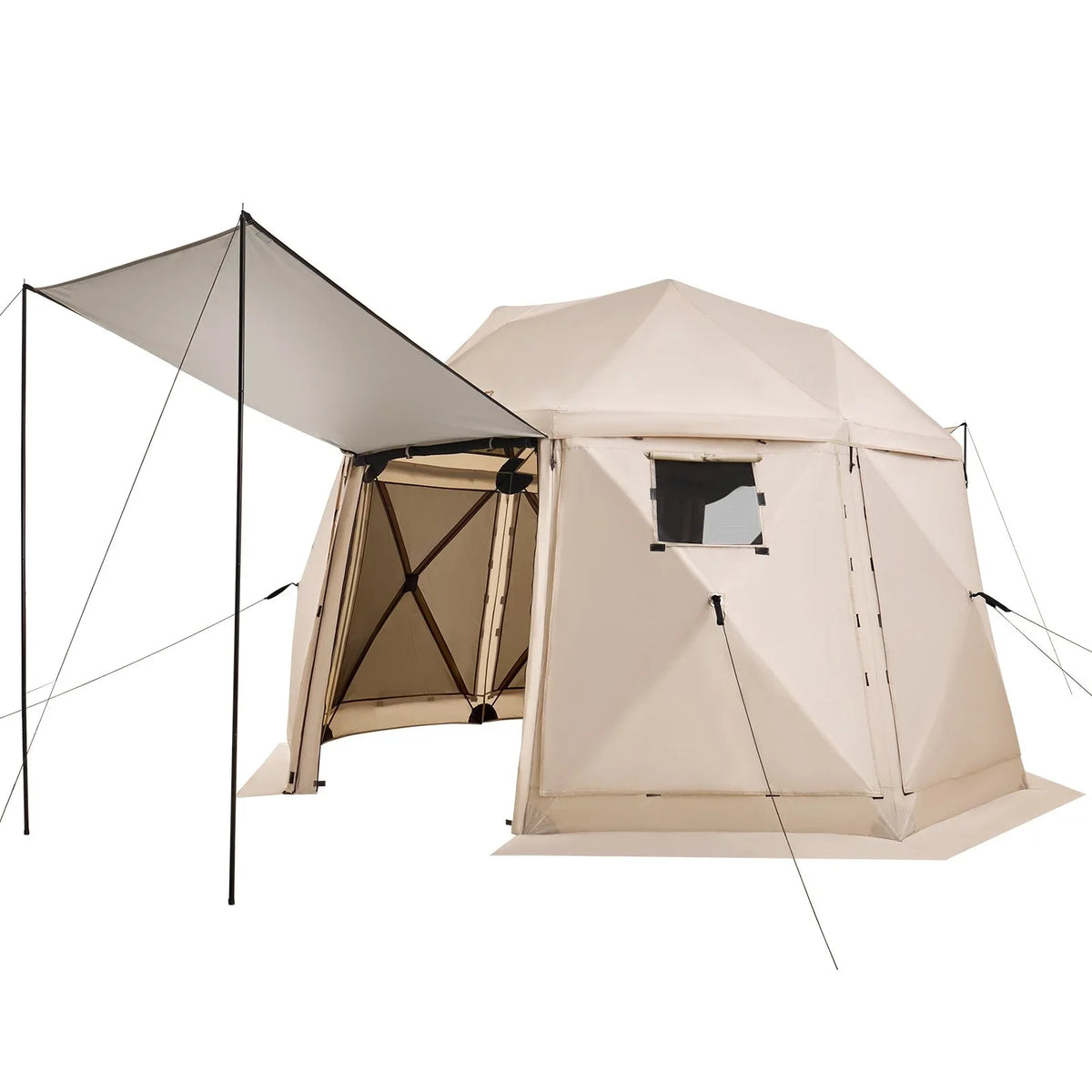 VEVOR Pop up Gazebo Screen Tent, 12 x 12 ft, 13-Sided Spherical Camping Canopy Tent with Removable Top & Carry Bag, Quick-Set & Bite-Proof, Screen House Sun Shelter for 8-10 Persons, Beige - View 10