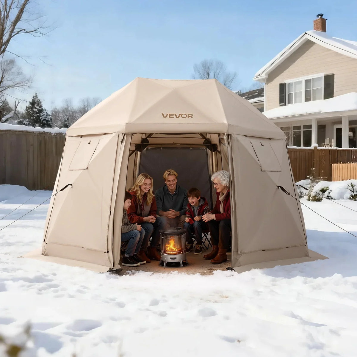 VEVOR Pop up Gazebo Screen Tent, 12 x 12 ft, 13-Sided Spherical Camping Canopy Tent with Removable Top & Carry Bag, Quick-Set & Bite-Proof, Screen House Sun Shelter for 8-10 Persons, Beige - View 7