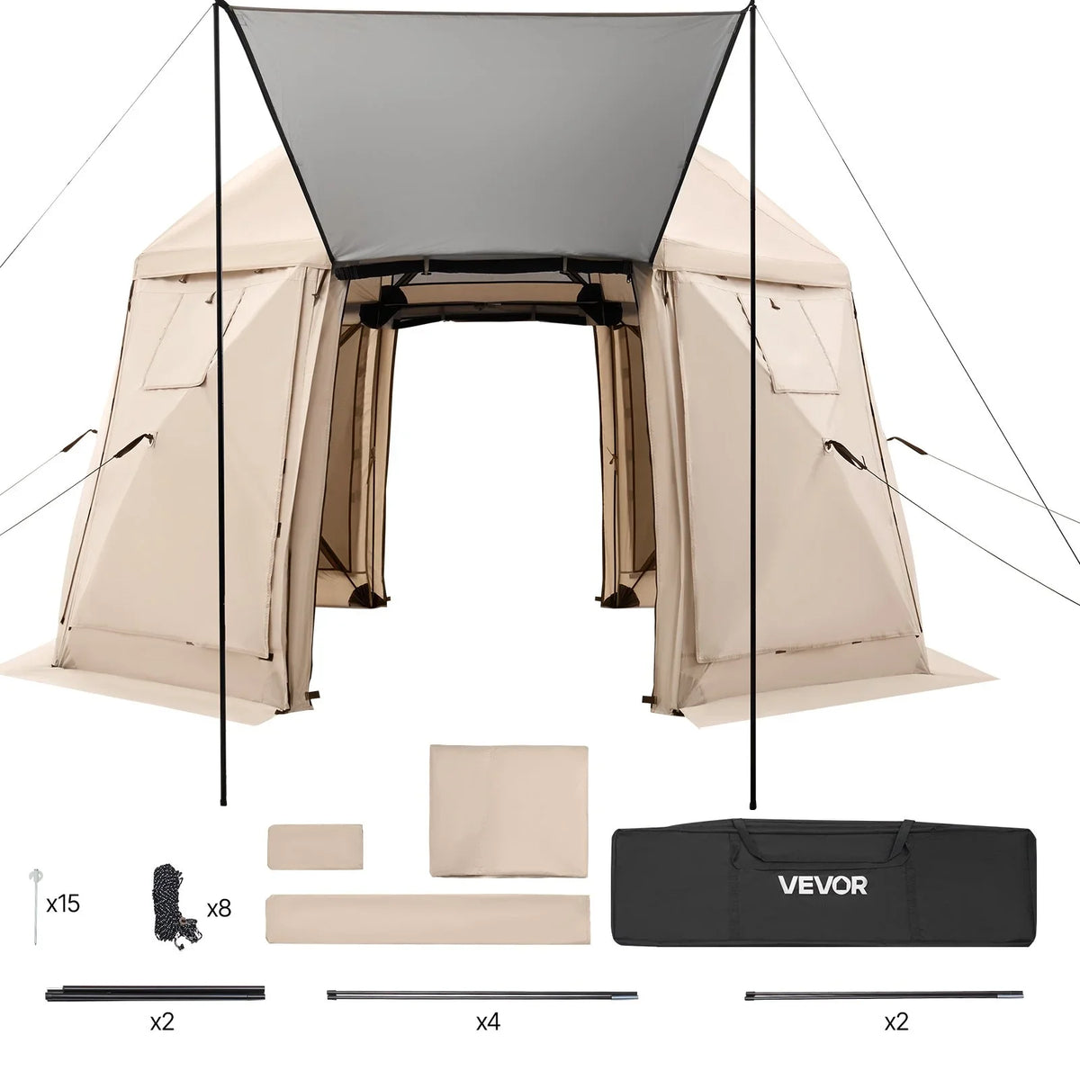 VEVOR Pop up Gazebo Screen Tent, 12 x 12 ft, 13-Sided Spherical Camping Canopy Tent with Removable Top & Carry Bag, Quick-Set & Bite-Proof, Screen House Sun Shelter for 8-10 Persons, Beige - View 8
