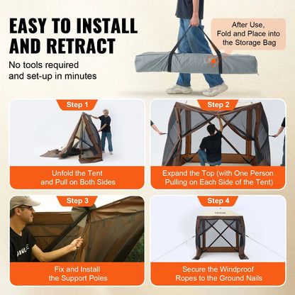 VEVOR Pop Up Gazebo Tent, Pop-Up Screen Tent 4 Sided Canopy Sun Shelter with 4 Removable Privacy Wind Cloths & Mesh Windows, 6x6FT Quick Set Screen Tent with Mosquito Netting, Brown - View 5
