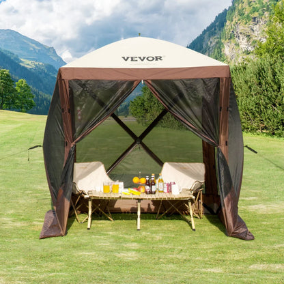 VEVOR Pop Up Gazebo Tent, Pop-Up Screen Tent 4 Sided Canopy Sun Shelter with 4 Removable Privacy Wind Cloths & Mesh Windows, 6x6FT Quick Set Screen Tent with Mosquito Netting, Brown - View 8