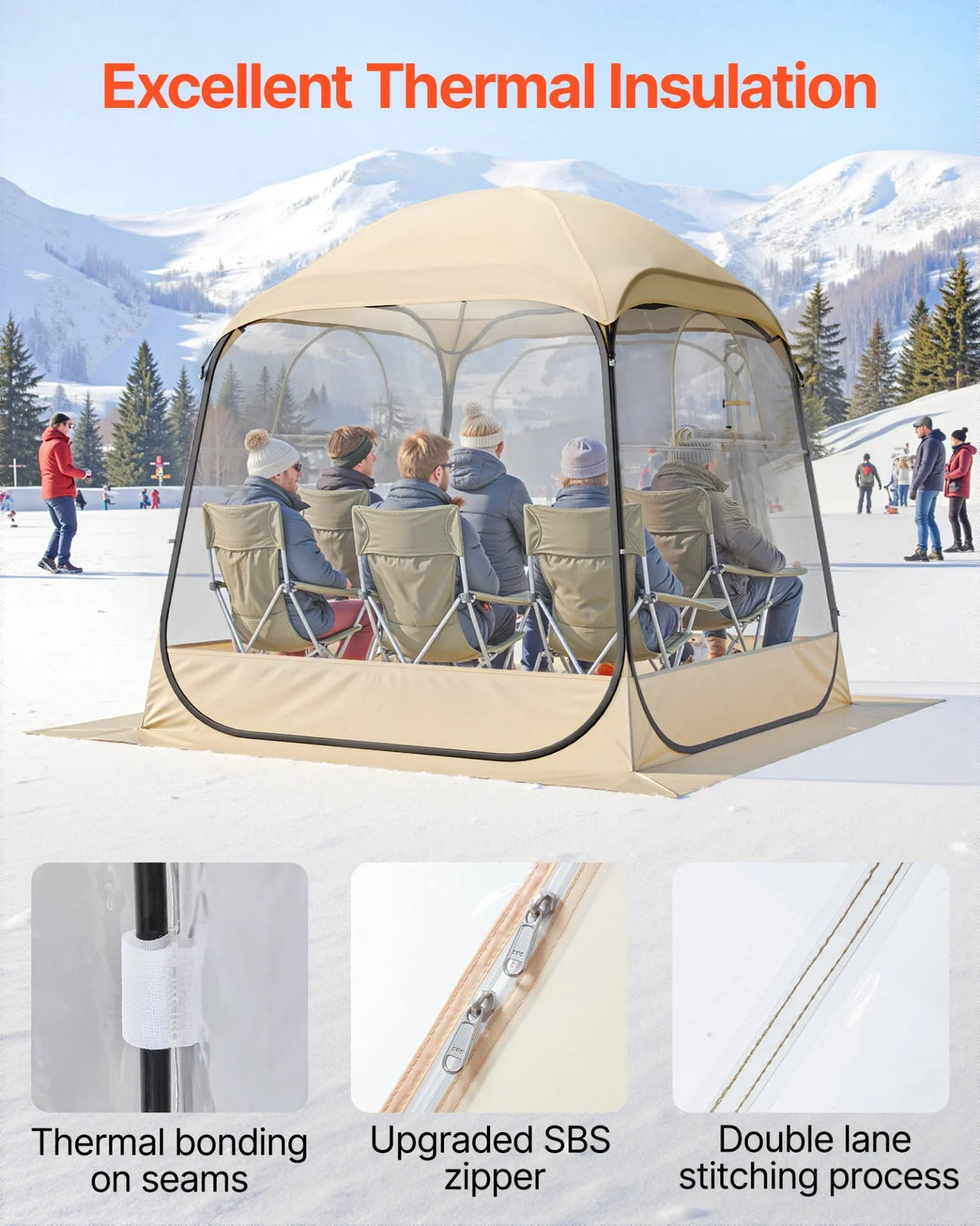 VEVOR Pop up Sports Tent, 72x72 in Clear Bubble Tent for 2-4 Persons, Waterproof Outdoor Pod with Floor Mat & Top Cover, Garden Igloo Dome Tents Camping Shelter for Events Fishing Cheering - View 4