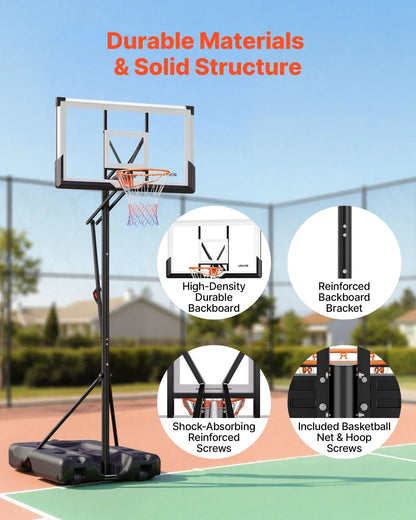 VEVOR Portable Basketball Stand, 10 ft Height Adjustment Basketball Hoop & Goal, Portable Basketballs Hoop with 54 inch PC Backboard & Wheels for Kids, Teens, Adults in Driveways, Pools, Schools - View 4