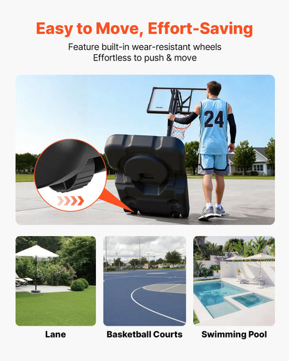 VEVOR Portable Basketball Stand, 10 ft Height Adjustment Basketball Hoop & Goal, Portable Basketballs Hoop with 54 inch PC Backboard & Wheels for Kids, Teens, Adults in Driveways, Pools, Schools - View 6