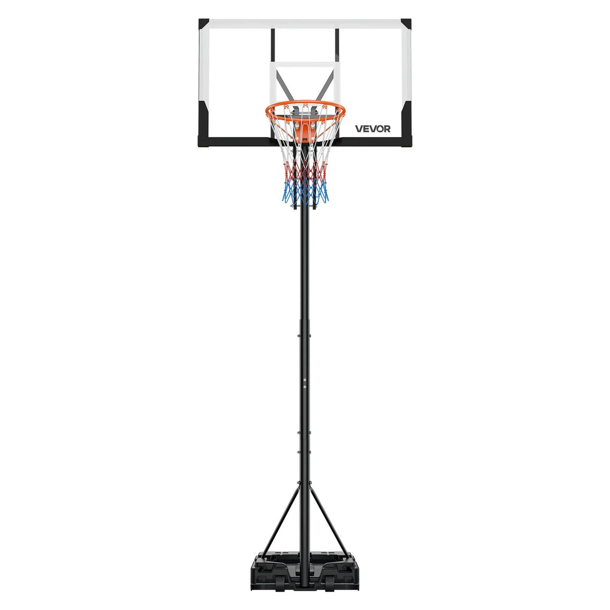 VEVOR Portable Basketball Stand, 5.25 to 10 ft Height Adjustment Basketball Hoop & Goal, Portable Basketballs Hoop with 48 inch PC Backboard & Wheels for Kids, Teens, Adults in Driveways, Pools - View 10