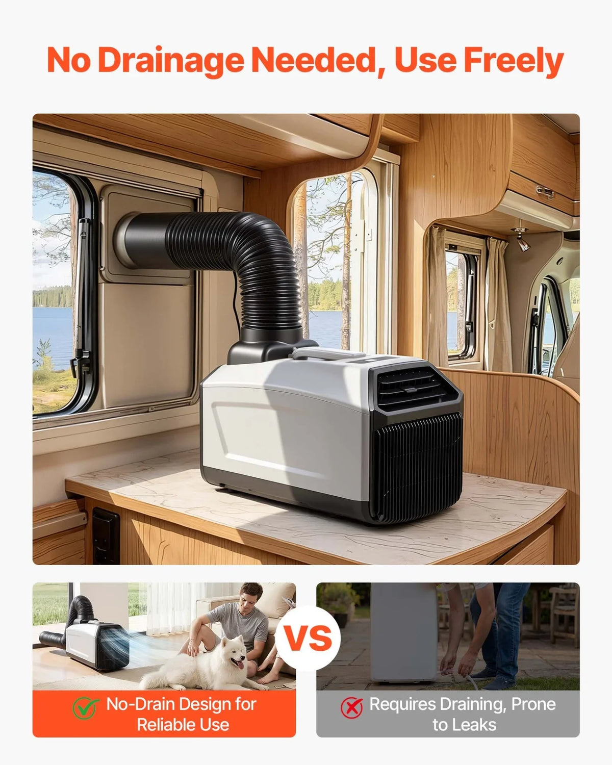 VEVOR Portable Camping Air Conditioner 3050 BTU, Tent AC Unit with Hose, Remote & Touch Control, 61–90°F Adjustable, 150 m³/h High Airflow, Low Noise, Ideal for Tent. RV, Outdoor Cooling, Dark Grey - View 4