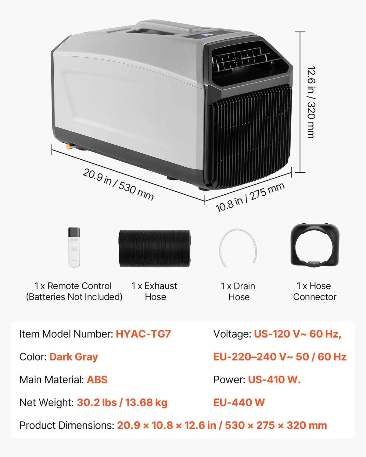 VEVOR Portable Camping Air Conditioner 3050 BTU, Tent AC Unit with Hose, Remote & Touch Control, 61–90°F Adjustable, 150 m³/h High Airflow, Low Noise, Ideal for Tent. RV, Outdoor Cooling, Dark Grey - View 6