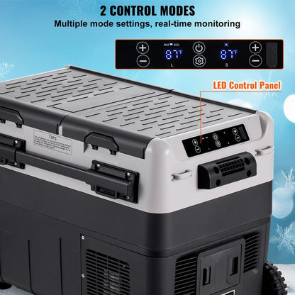 VEVOR Portable Car Refrigerator, 12 Volt Car Refrigerator Fridge, 50 L / 52.8 QT Dual Zone Portable Freezer, -4℉-68℉ Adjustable Temperature, Compressor Cooler for Home, Outdoor, Camping, RV, Car - View 3
