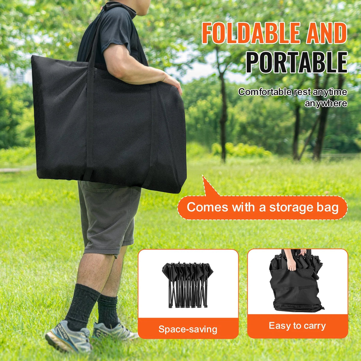 VEVOR Portable Folding Bench, 6 Seat Foldable Soccer Bench with Side Pockets and Carrying Bag, Lightweight 600D Oxford Fabric Sideline Seating, for Football, Baseball, Camping, Outdoor Events, Black - View 4