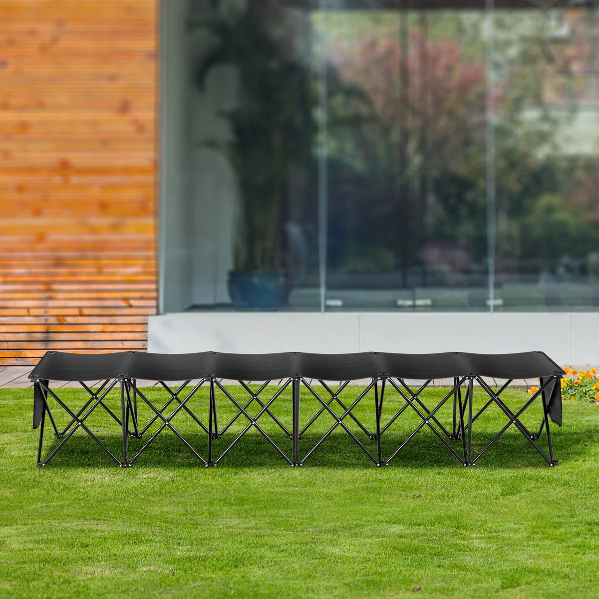 VEVOR Portable Folding Bench, 6 Seat Foldable Soccer Bench with Side Pockets and Carrying Bag, Lightweight 600D Oxford Fabric Sideline Seating, for Football, Baseball, Camping, Outdoor Events, Black - View 7