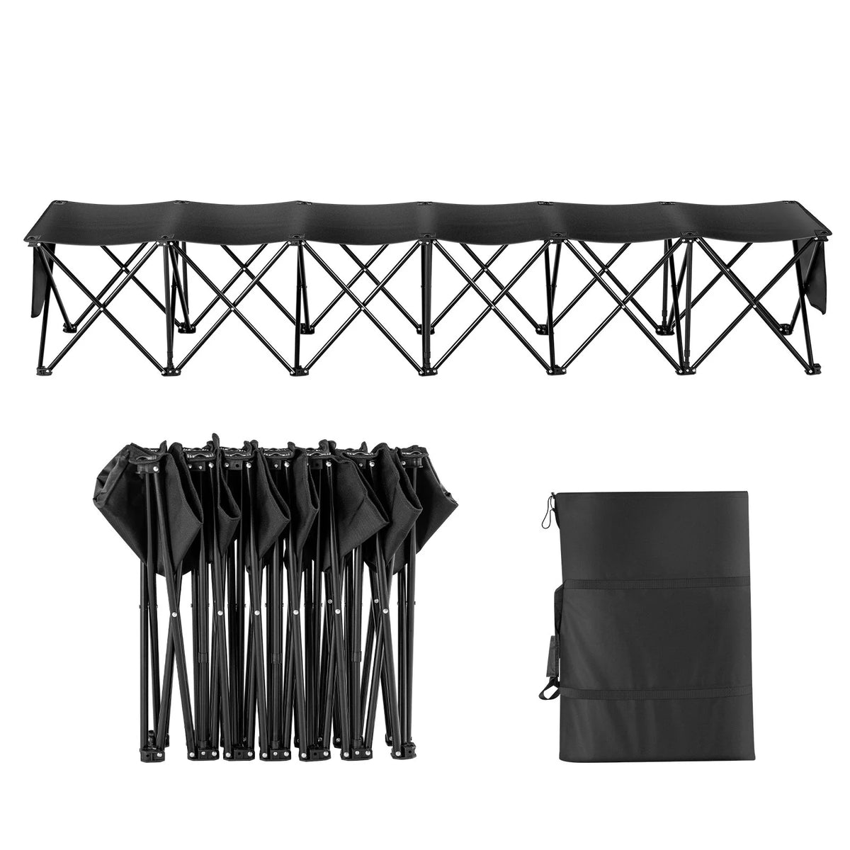 VEVOR Portable Folding Bench, 6 Seat Foldable Soccer Bench with Side Pockets and Carrying Bag, Lightweight 600D Oxford Fabric Sideline Seating, for Football, Baseball, Camping, Outdoor Events, Black - View 8