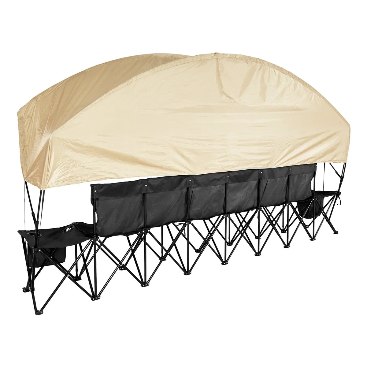 VEVOR Portable Folding Bench, 6 Seat Soccer Bench with Storage Pockets Cup Holders & Carrying Bag, Lightweight Sideline Seating with Sunshade for Football, Baseball, Camping, Outdoor Events, Black - View 9