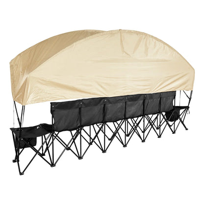 VEVOR Portable Folding Bench, 6 Seat Soccer Bench with Storage Pockets Cup Holders & Carrying Bag, Lightweight Sideline Seating with Sunshade for Football, Baseball, Camping, Outdoor Events, Black - View 9