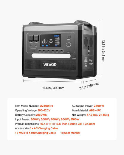 VEVOR Portable Power Station, 2400W 2160Wh Power Station Solar Generator with 10 Output Ports & Adjustable Input Power, Expandable LiFePO4 Battery Backup for Home Camping RV (Solar Panel NOT Included) - View 6