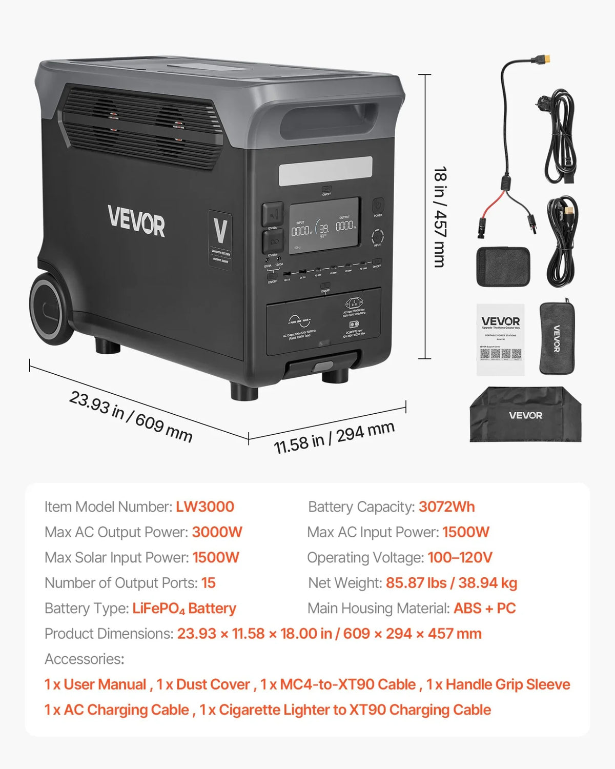 VEVOR Portable Power Station, 3000W Solar Generator Power Station, 3072Wh LiFePO4 Battery Backup with 15 Output Ports for for Home Emergency, Outdoor Camping, RV Travel (Solar Panel NOT Included) - View 6