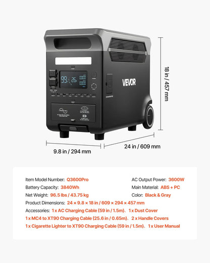 VEVOR Portable Power Station, 3600W 3840Wh Power Station Solar Generator with 10 Output Ports & Adjustable Input Power, Expandable LiFePO4 Battery Backup for Home Camping RV (Solar Panel NOT Included) - View 7