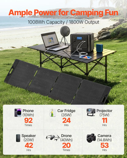 VEVOR Portable Power Station with 200W Solar Panel, 1800W Solar Generator Power Station, 1008Wh LiFePO4 Battery Backup with 9 Output Ports for for Home Emergency, Outdoor Camping, RV Travel