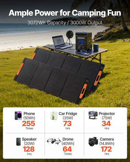 VEVOR Portable Power Station with 2PCS 200W Solar Panels, 3000W Solar Generator Power Station, 3072Wh LiFePO4 Battery Backup with 15 Output Ports for for Home Emergency, Outdoor Camping, RV Travel