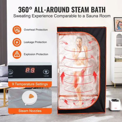 VEVOR Portable Steam Sauna Tent Full Size, 1000W Personal Sauna Blanket Kit for Home Spa, Detoxify & Soothing Heated Body Therapy, Time & Temperature Remote Control With Floor  Mat - View 11