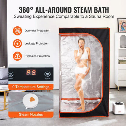 VEVOR Portable Steam Sauna Tent Full Size, 1000W Personal Sauna Blanket Kit for Home Spa, Detoxify & Soothing Heated Body Therapy, Time & Temperature Remote Control With Floor  Mat - View 2