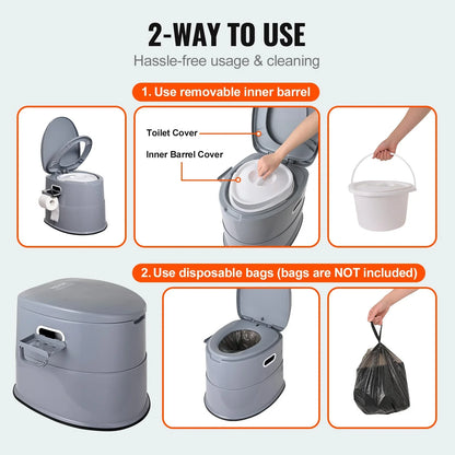VEVOR Portable Toilet for Camping, Porta Potty with 1.3 Gal Detachable Inner Bucket & Removable Paper Holder, Commode with Dual Lids, Travel Toilet for Adults Kids Outdoor Camping Car Long Road Trips - View 3