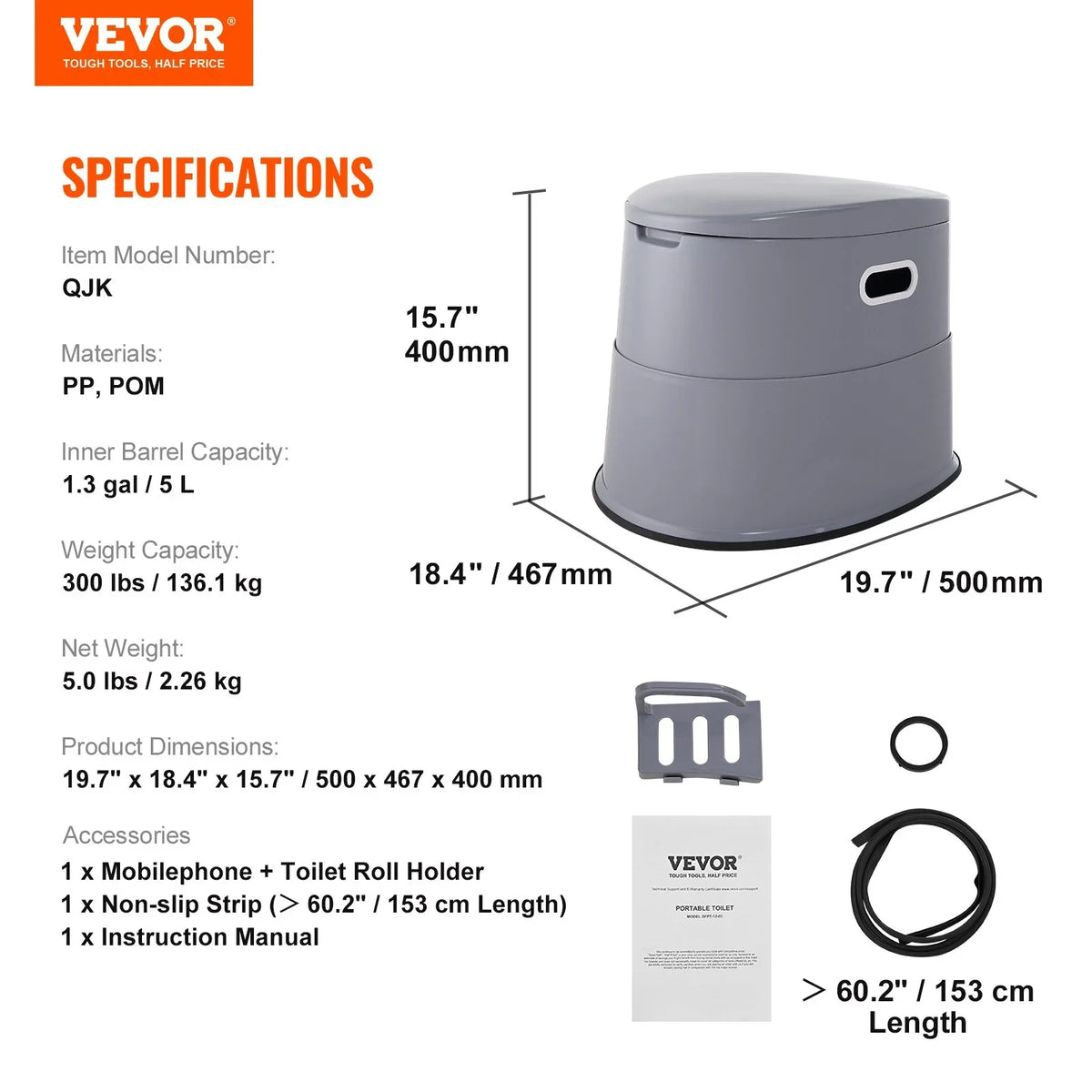 VEVOR Portable Toilet for Camping, Porta Potty with 1.3 Gal Detachable Inner Bucket & Removable Paper Holder, Commode with Dual Lids, Travel Toilet for Adults Kids Outdoor Camping Car Long Road Trips - View 6