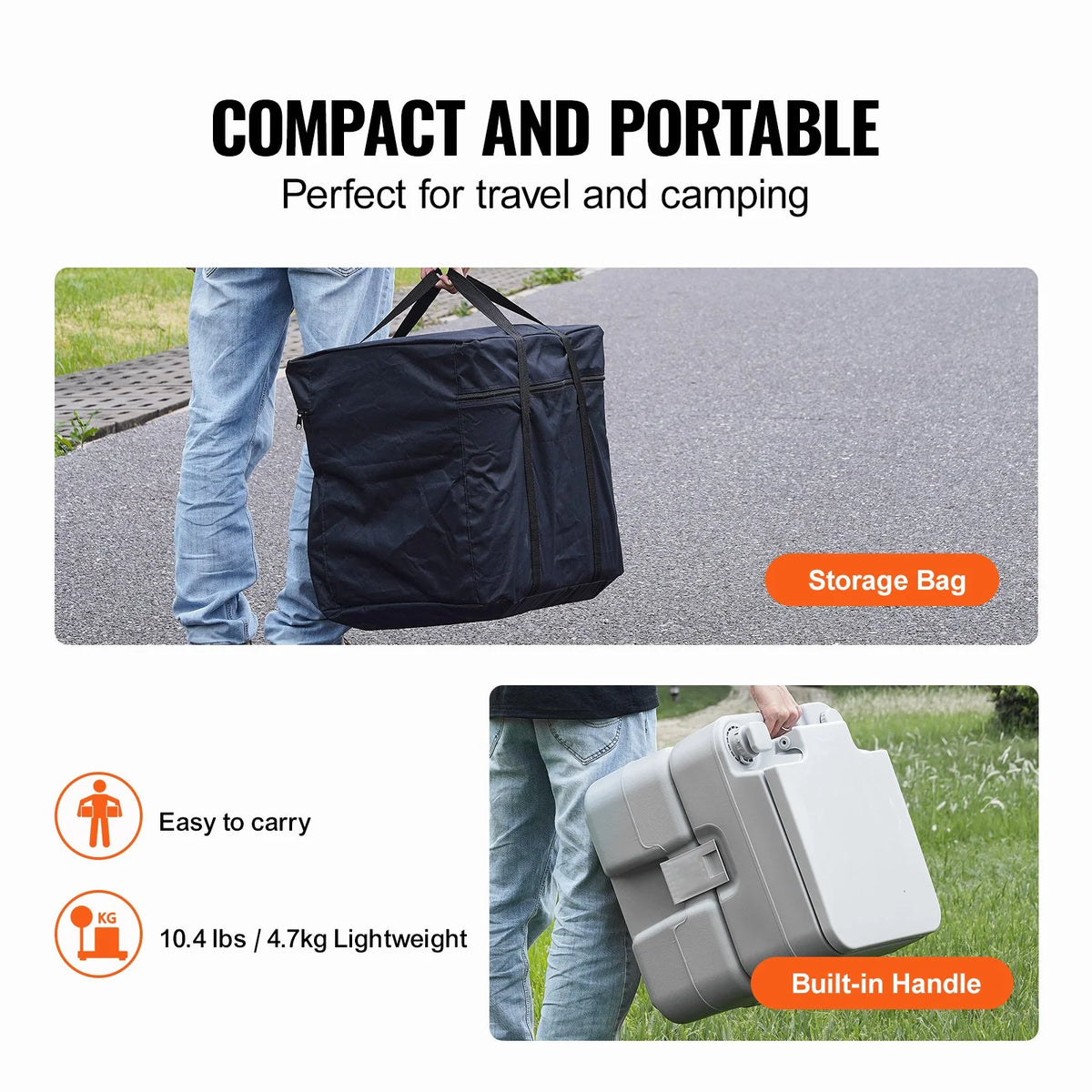 VEVOR Portable Toilet for Camping, Porta Potty with Carry Bag, 5.3 Gal Waste Tank & 3.2 Gal Flush Tank, Push-Button Pressurized Flush Commode, Leak-proof and Odourless Travel Toilet for Camping Car - View 6