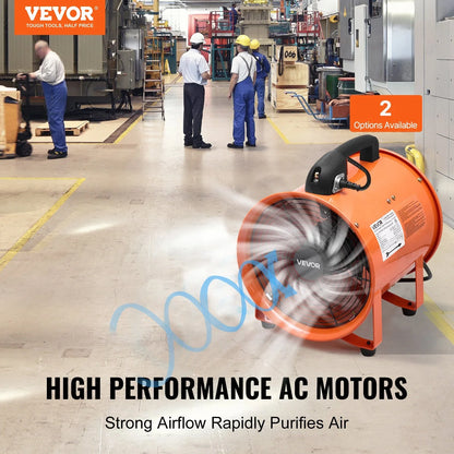 VEVOR Portable Ventilator, 12 inch Heavy Duty Cylinder Fan with 16.4ft Duct Hose, 560W Strong Shop Exhaust Blower 2894CFM, Industrial Utility Blower for Sucking Dust, Smoke, Smoke Home/Workplace - View 15