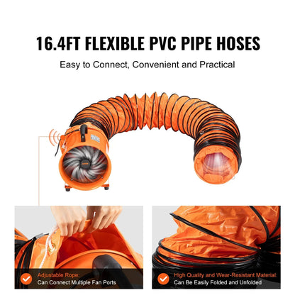VEVOR Portable Ventilator, 12 inch Heavy Duty Cylinder Fan with 16.4ft Duct Hose, 585W Strong Shop Exhaust Blower 3198CFM, Industrial Utility Blower for Sucking Dust, Smoke, Smoke Home/Workplace - View 3