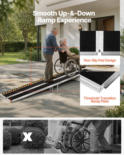 VEVOR Portable Wheelchair Ramp, 10FT, Non-Slip Aluminum Folding Handicap Ramp for Wheelchair, 800 lbs Capacity, Door Threshold Ramps for Home Steps, Stairs, Entry, Threshold, Doorways, Scooter, Curbs - View 4