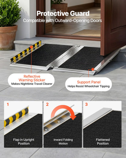 VEVOR Portable Wheelchair Ramp, 2FT, Non-Slip Aluminum Folding Handicap Ramp for Wheelchair, 800 lbs Capacity, Door Threshold Ramps for Home Steps, Stairs, Entry, Threshold, Doorways, Scooter, Curbs - View 3