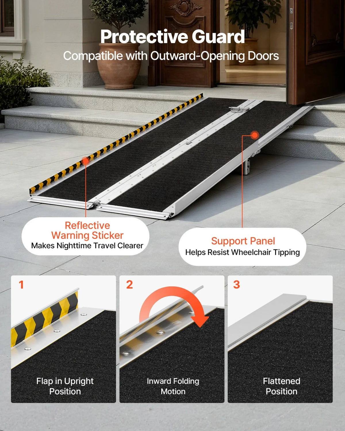 VEVOR Portable Wheelchair Ramp, 7FT, Non-Slip Aluminum Folding Handicap Ramp for Wheelchair, 800 lbs Capacity, Door Threshold Ramps for Home Steps, Stairs, Entry, Threshold, Doorways, Scooter, Curbs - View 4
