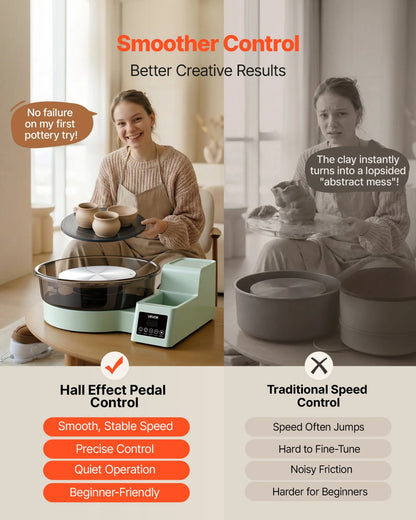 VEVOR Pottery Wheel for Adults, 14" and 11" Turntables, 450W Electric Table Top Pottery Wheel with Foot Pedal, 30-300 RPM Adjustable Speed, Detachable Basin, for Beginners, DIY Clay Art Craft, Green - View 3