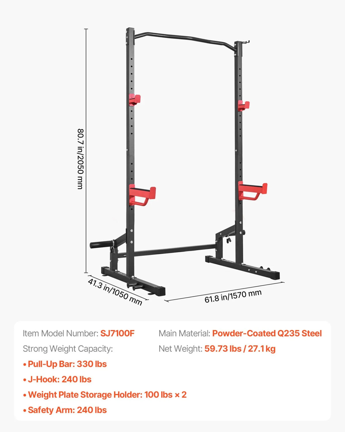 VEVOR Power Cage Squat Rack, Multifunctional Power Rack Home Gym, 1000LBS Strength Training Workout Equipment with 4 Band Pegs, Adjustable J-Hooks & Safety Bars for Barbell Squat Bench Press Pull-Up - View 6