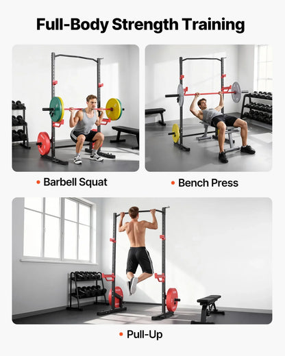 VEVOR Power Cage Squat Rack, Multifunctional Power Rack Home Gym, 1000LBS Strength Training Workout Equipment with 4 Band Pegs, Adjustable J-Hooks & Safety Bars for Barbell Squat Bench Press Pull-Up