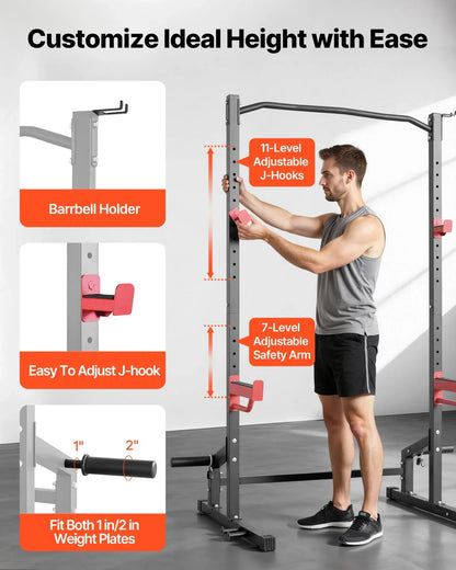 VEVOR Power Cage Squat Rack, Multifunctional Power Rack Home Gym, 1000LBS Strength Training Workout Equipment with 4 Band Pegs, Adjustable J-Hooks & Safety Bars for Barbell Squat Bench Press Pull-Up - View 3