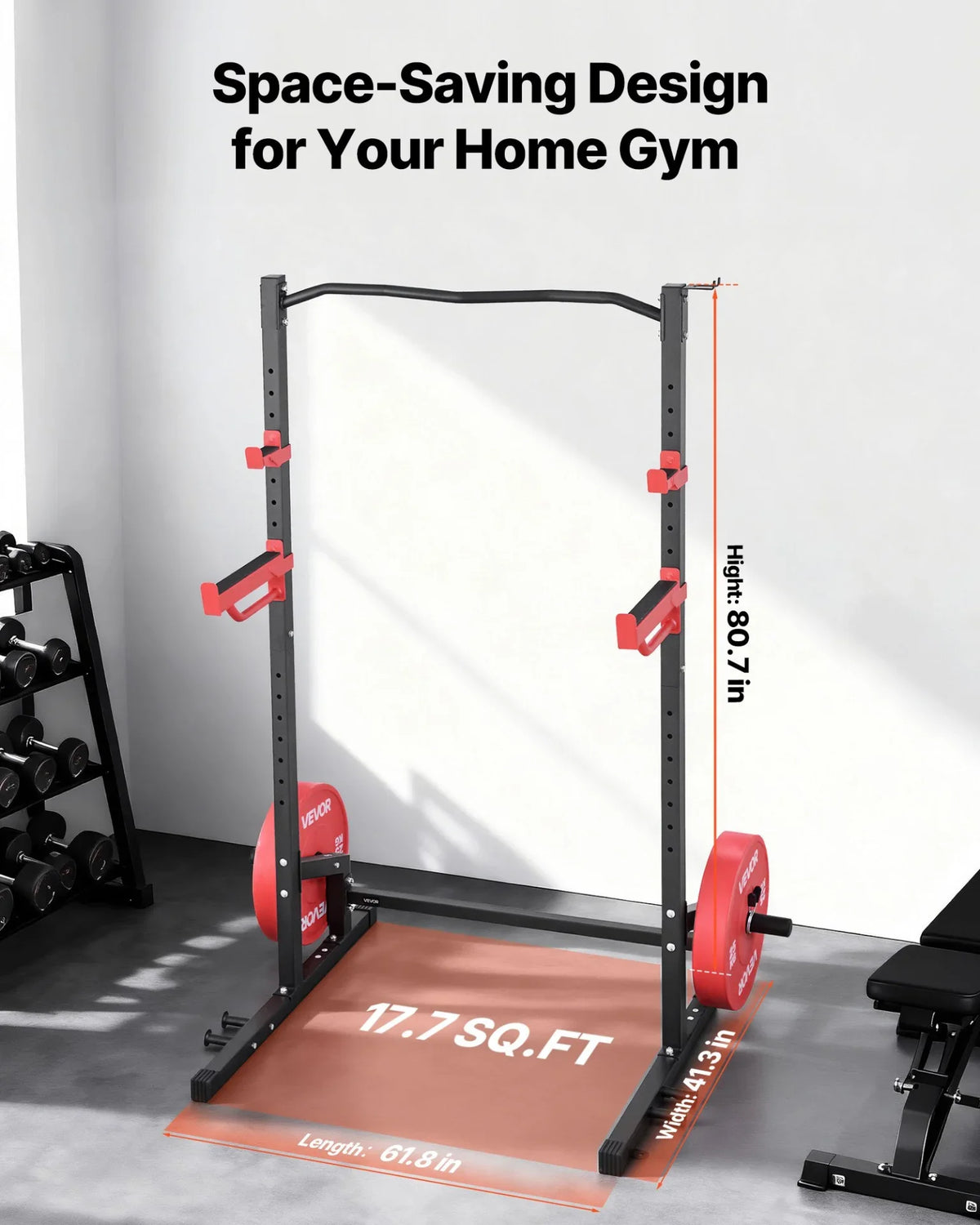 VEVOR Power Cage Squat Rack, Multifunctional Power Rack Home Gym, 1000LBS Strength Training Workout Equipment with 4 Band Pegs, Adjustable J-Hooks & Safety Bars for Barbell Squat Bench Press Pull-Up - View 4