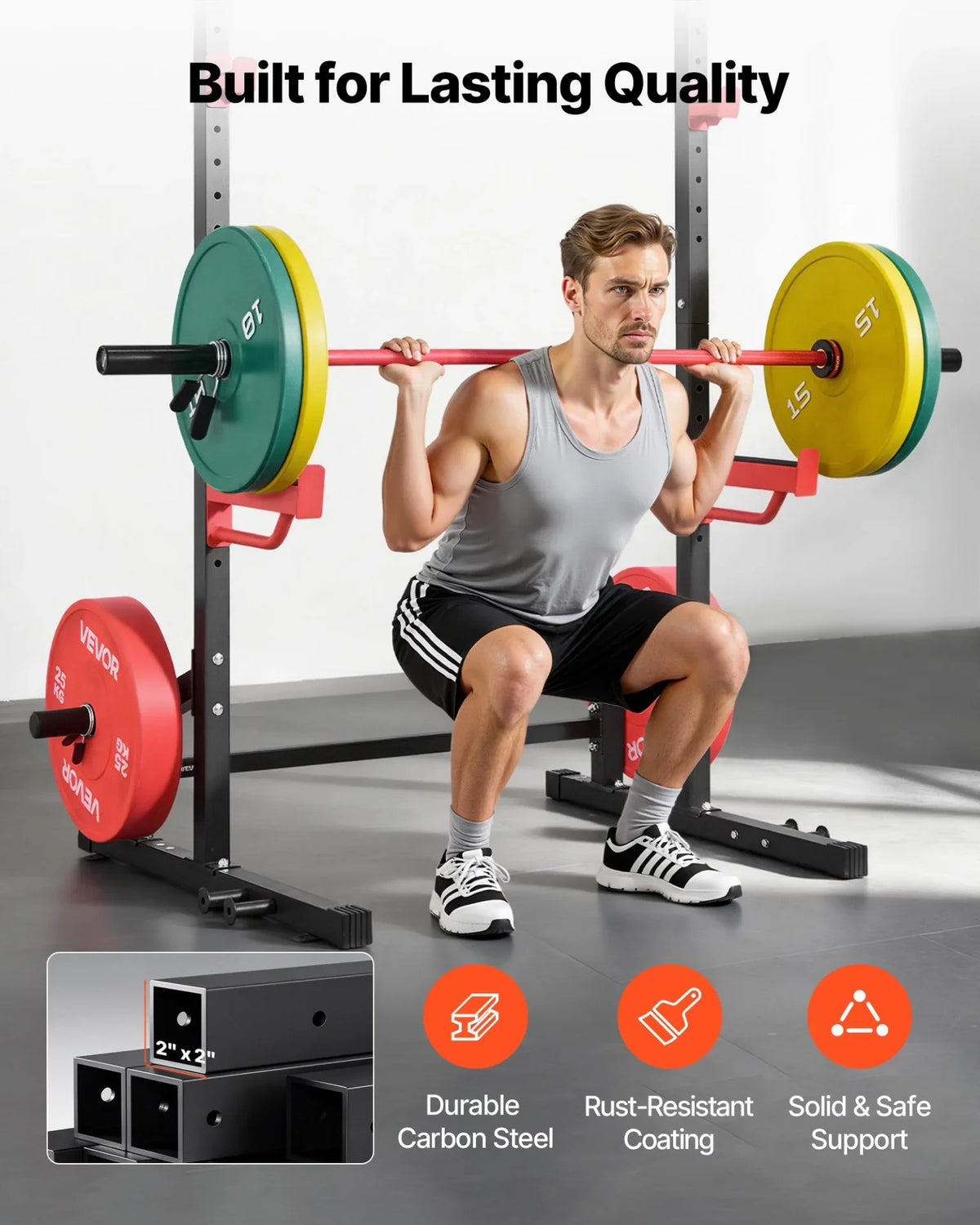 VEVOR Power Cage Squat Rack, Multifunctional Power Rack Home Gym, 1000LBS Strength Training Workout Equipment with 4 Band Pegs, Adjustable J-Hooks & Safety Bars for Barbell Squat Bench Press Pull-Up - View 5