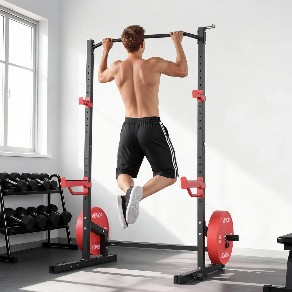VEVOR Power Cage Squat Rack, Multifunctional Power Rack Home Gym, 1000LBS Strength Training Workout Equipment with 4 Band Pegs, Adjustable J-Hooks & Safety Bars for Barbell Squat Bench Press Pull-Up - View 7