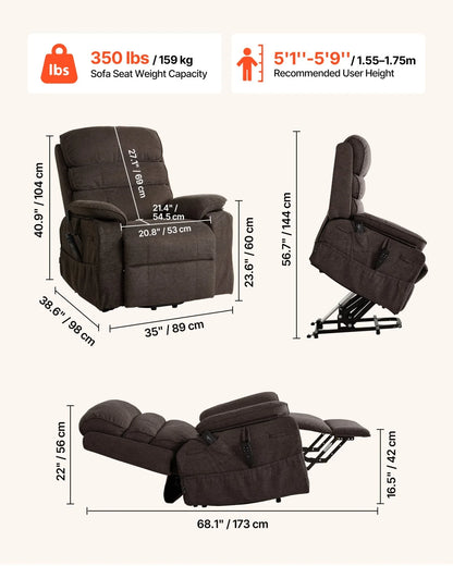 VEVOR Power Lift Recliner Chair, Dual Motor Medium Lift Chair with Heat and Massage for Elderly, Position Adjustable, Remote Control, with Side Pockets, Chenille Fabric, Brown - View 2