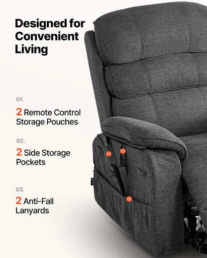 VEVOR Power Lift Recliner Chair, Dual Motor Medium Lift Chair with Heat and Massage for Elderly, Position Adjustable, Remote Control, with Side Pockets, Chenille Fabric, Dark Gray - View 6