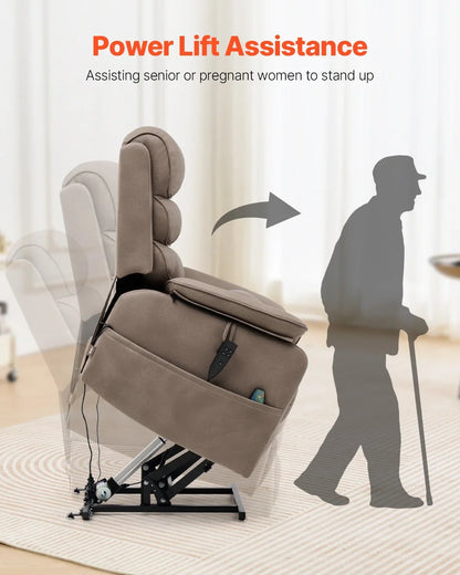 Vevor Power Lift Recliner Chair, Medium-Wide Lay Flat Dual Motor Sofa with Massage and Heat for Elderly People, Cup Holders, Wireless Charging Pad, Light Brown - View 3