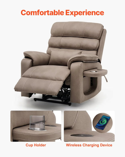 Vevor Power Lift Recliner Chair, Medium-Wide Lay Flat Dual Motor Sofa with Massage and Heat for Elderly People, Cup Holders, Wireless Charging Pad, Light Brown - View 4