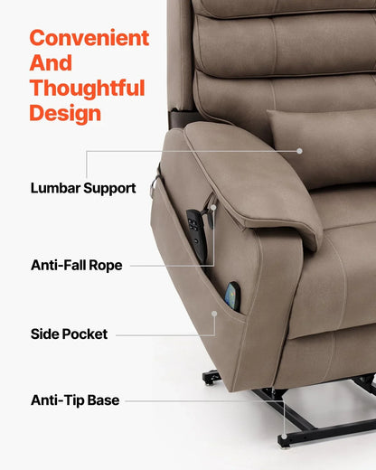 Vevor Power Lift Recliner Chair, Medium-Wide Lay Flat Dual Motor Sofa with Massage and Heat for Elderly People, Cup Holders, Wireless Charging Pad, Light Brown - View 5