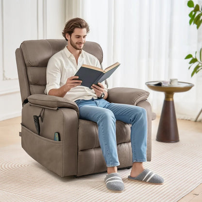 Vevor Power Lift Recliner Chair, Medium-Wide Lay Flat Dual Motor Sofa with Massage and Heat for Elderly People, Cup Holders, Wireless Charging Pad, Light Brown - View 7