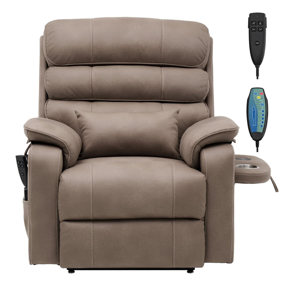 Vevor Power Lift Recliner Chair, Medium-Wide Lay Flat Dual Motor Sofa with Massage and Heat for Elderly People, Cup Holders, Wireless Charging Pad, Light Brown - View 8