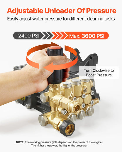 VEVOR Pressure Washer Pump, 1" Shaft Horizontal Triplex Plunger, 3600 PSI, 3.7 GPM, Replacement Power Washer Pumps Kit with Siphon Tube, Hardware, Compatible with Simpson MorFlex 40224, 40225, 40226 - View 3