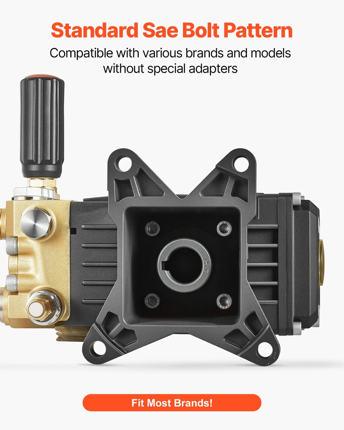 VEVOR Pressure Washer Pump, 1" Shaft Horizontal Triplex Plunger, 3600 PSI, 3.7 GPM, Replacement Power Washer Pumps Kit with Siphon Tube, Hardware, Compatible with Simpson MorFlex 40224, 40225, 40226 - View 4