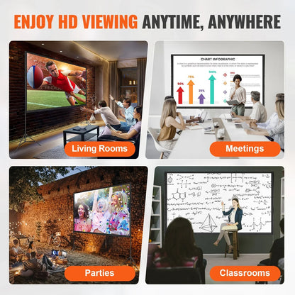 VEVOR Projector Screen with Stand, 120 inch 16:9 4K 1080 HD Outdoor Movie Screen with Stand, Wrinkle-Free Projection Screen with Tripods and Carry Bag, for Home Theater Cinema Backyard Movie Night - View 2