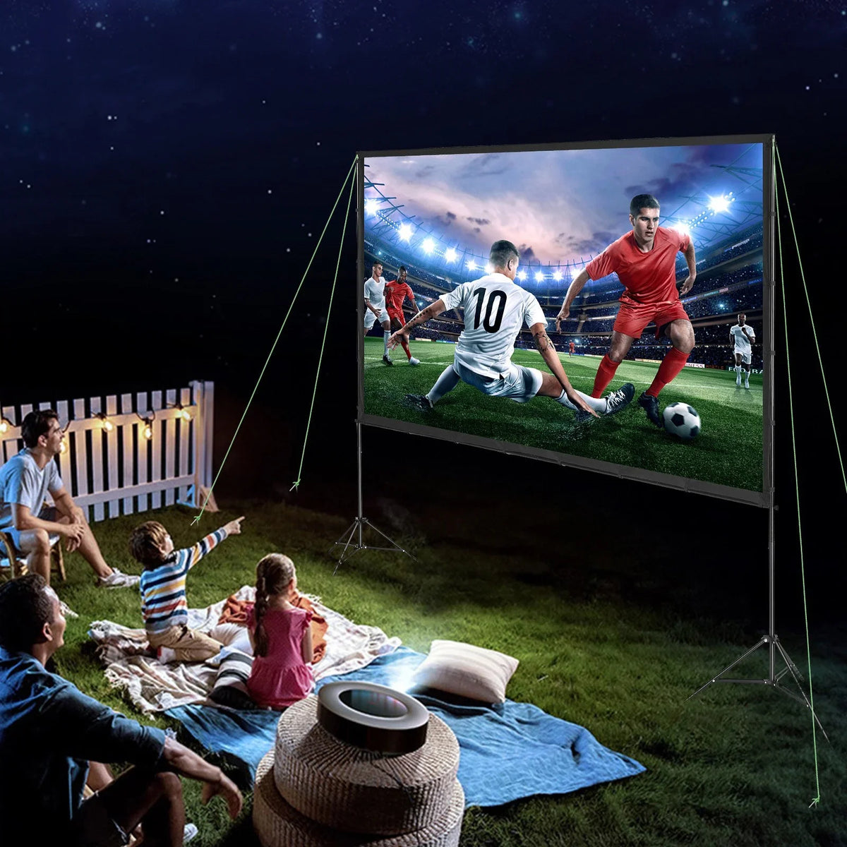 VEVOR Projector Screen with Stand, 120 inch 16:9 4K 1080 HD Outdoor Movie Screen with Stand, Wrinkle-Free Projection Screen with Tripods and Carry Bag, for Home Theater Cinema Backyard Movie Night - View 4